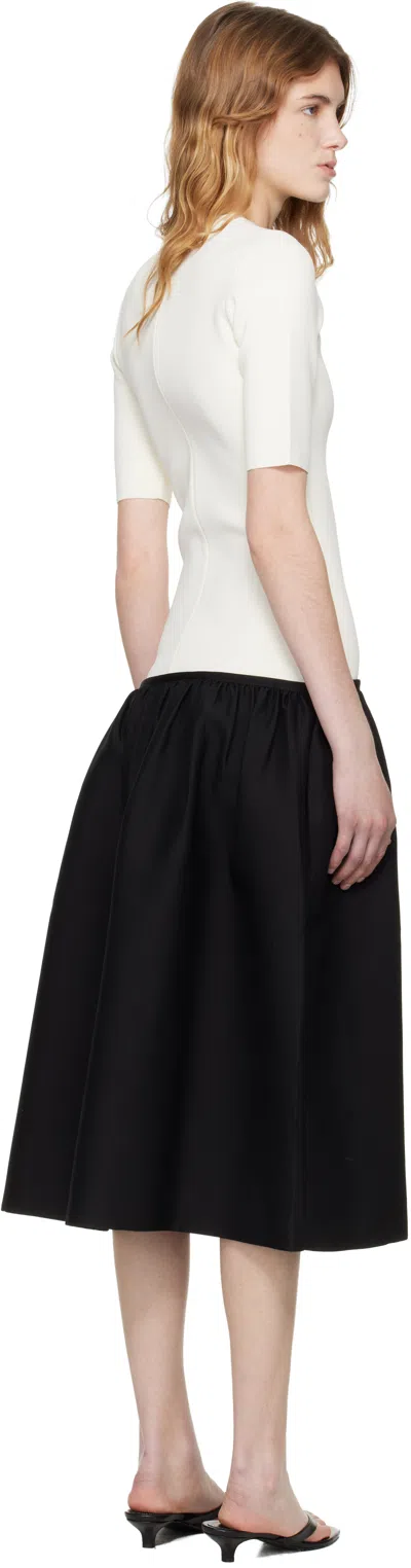 Totême Twinflower Gathered Ribbed-knit And Wool And Silk-blend Crepe Midi Dress In Neutral