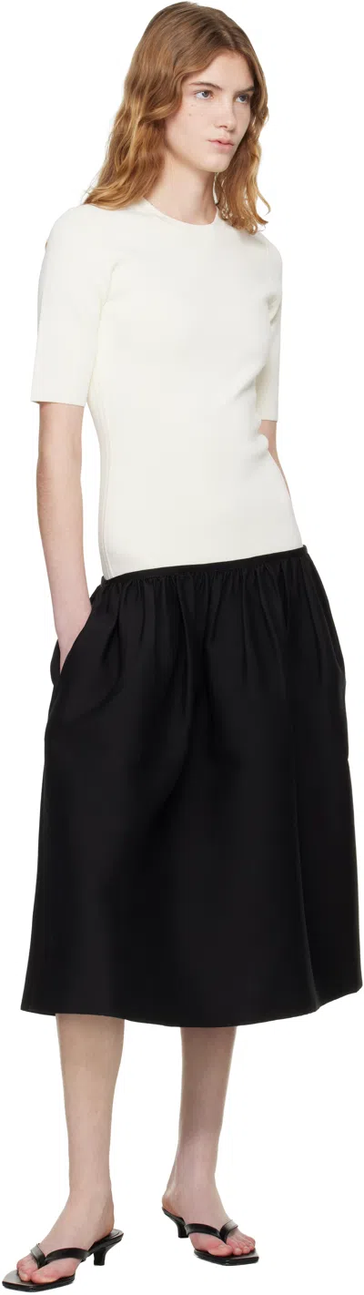 Totême Twinflower Gathered Ribbed-knit And Wool And Silk-blend Crepe Midi Dress In Neutral