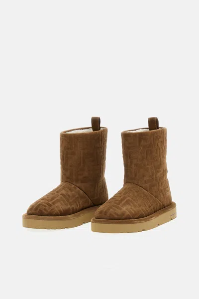 Fendi Stivaletti Apres Chic In Pelle Scamosciata Caramello Donna In Multi