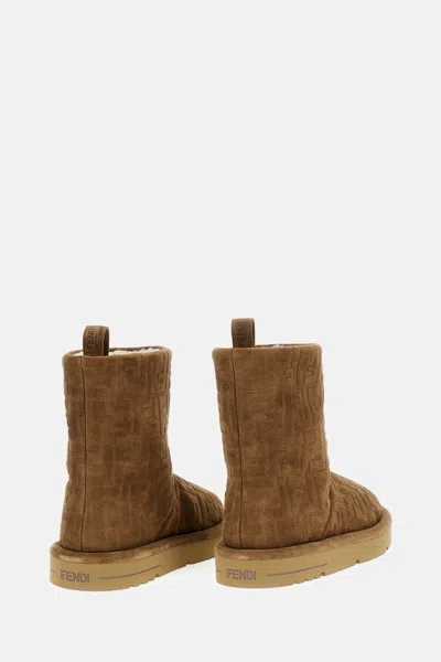 Fendi Stivaletti Apres Chic In Pelle Scamosciata Caramello Donna In Multi