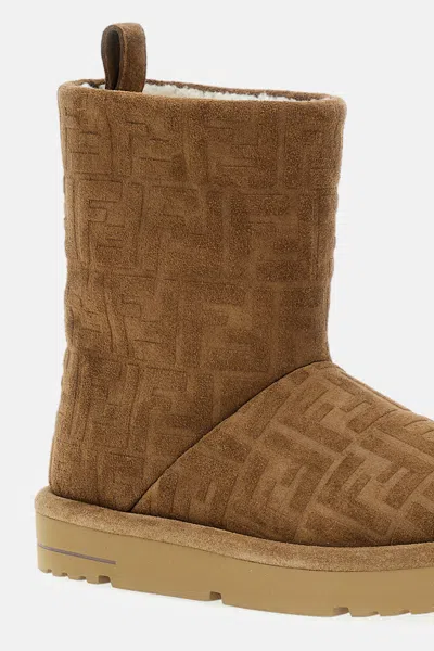 Fendi Stivaletti Apres Chic In Pelle Scamosciata Caramello Donna In Multi