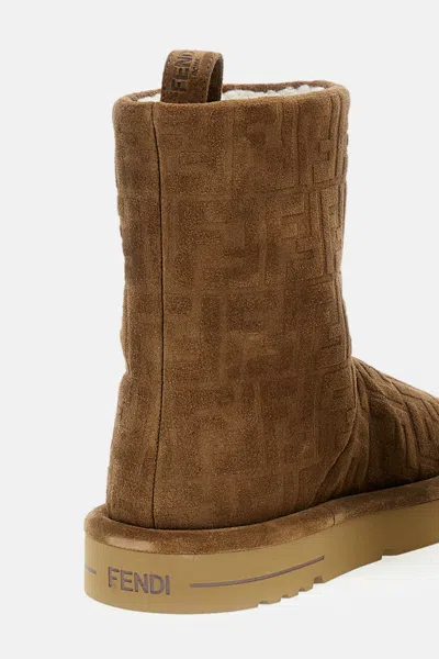 Fendi Stivaletti Apres Chic In Pelle Scamosciata Caramello Donna In Multi