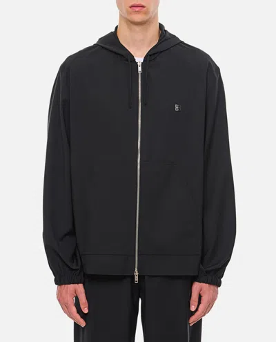 Givenchy Zipped Hoodie In Wool With 4g Detail In Black