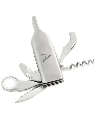 Bey-berk Monogrammed Bottle Shaped Stainless Steel Corkscrew In Silver
