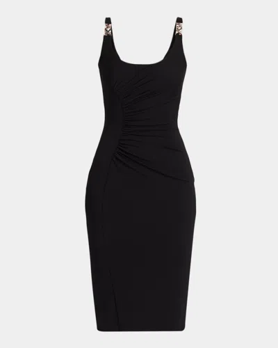 Versace Neutrals Ruched Scoop Neck Viscose Midi Dress In Black