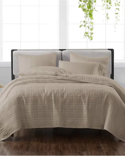 Cannon Solid Khaki 3pc Quilt Set In Brown