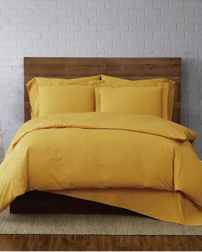 Brooklyn Loom Solid Cotton Percale Mustard 3pc Duvet Set In Yellow