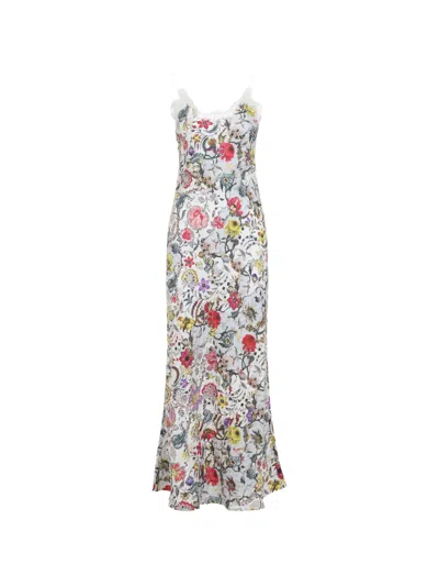 Roberto Cavalli Long Silk Dress With Florentine Flowers Print In Multi