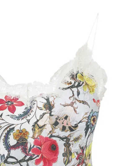 Roberto Cavalli Long Silk Dress With Florentine Flowers Print In Multi