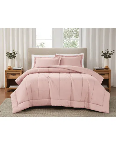 Brooklyn Loom Solid Cotton Percale Comforter Set In Pink