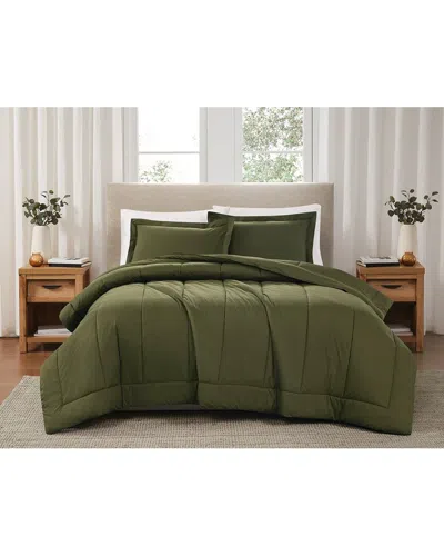 Brooklyn Loom Solid Cotton Percale Comforter Set In Green