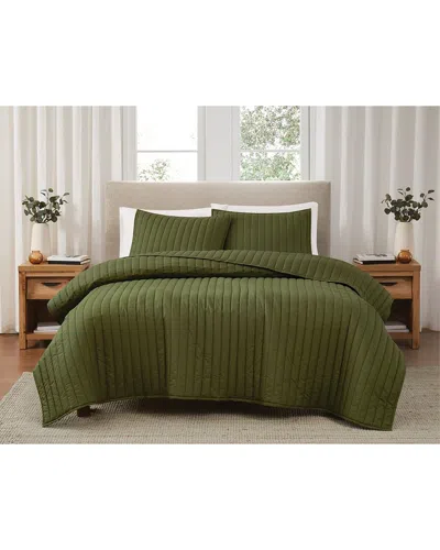 Brooklyn Loom Solid Cotton Percale Quilt Set In Green