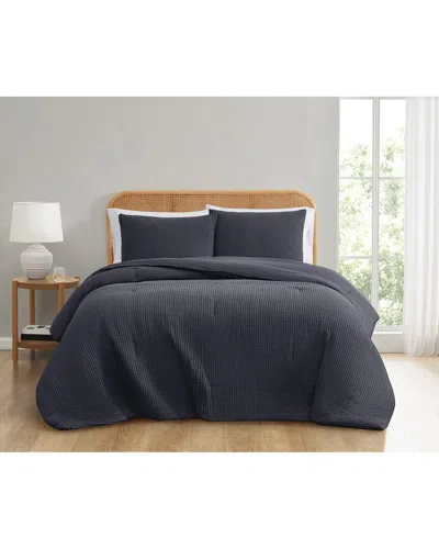 Truly Soft Textured Waffle Comforter Set In Black