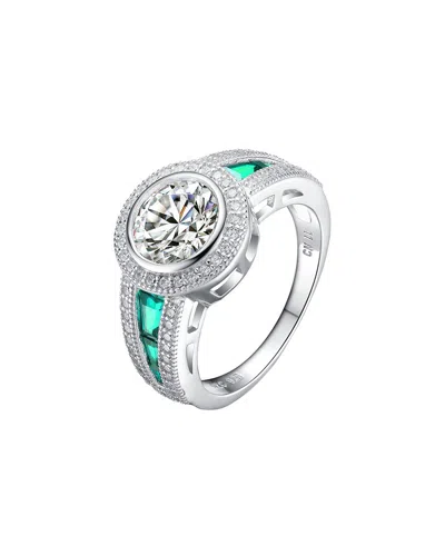 Genevive Silver Cz Statement Ring In Multi