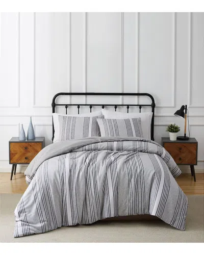 Truly Soft Kiel Stripe Flannel Comforter Set In Gray