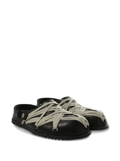Rick Owens Megalace Mule Granola Black Leather Sandals In Black