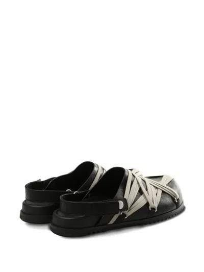 Rick Owens Megalace Mule Granola Black Leather Sandals In Black