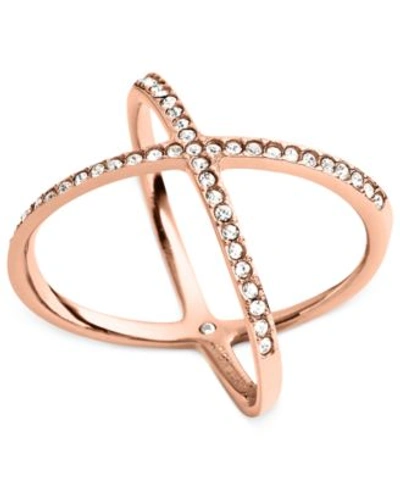 Shop Michael Kors Circle X Ring In Rose Gold