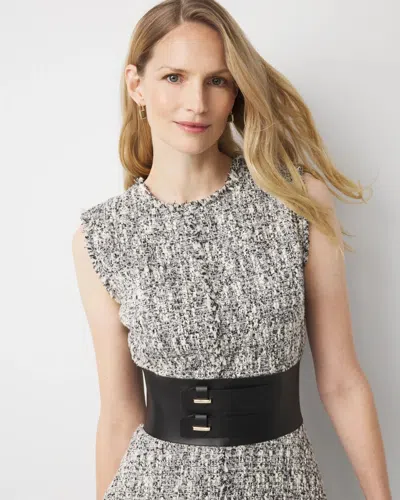 White House Black Market Petite Belted Tweed Dress In White