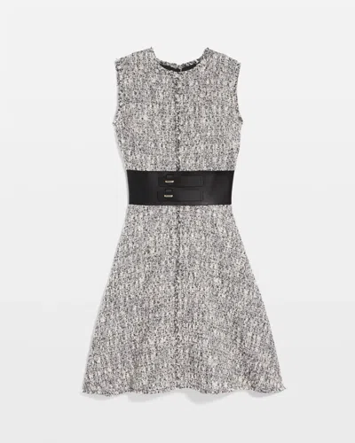 White House Black Market Petite Belted Tweed Dress In White