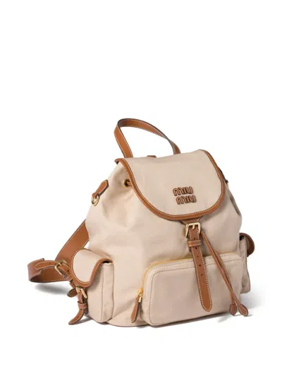 Miu Miu Flap-pocket Strap Canvas Backpack In White