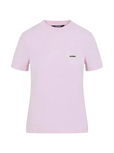 Jacquemus Pink Crew Neck T-shirt With Logo Patch On The Front In Cotton Woman