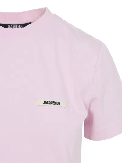 Jacquemus Pink Crew Neck T-shirt With Logo Patch On The Front In Cotton Woman