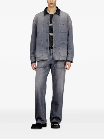 Diesel Mens 07 D-stack-u-l Faded Denim Jacket In Gray