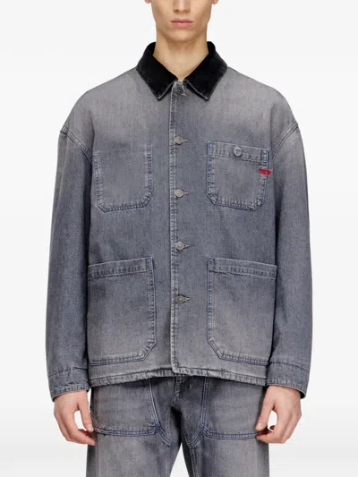 Diesel Mens 07 D-stack-u-l Faded Denim Jacket In Gray