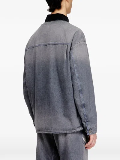 Diesel Mens 07 D-stack-u-l Faded Denim Jacket In Gray