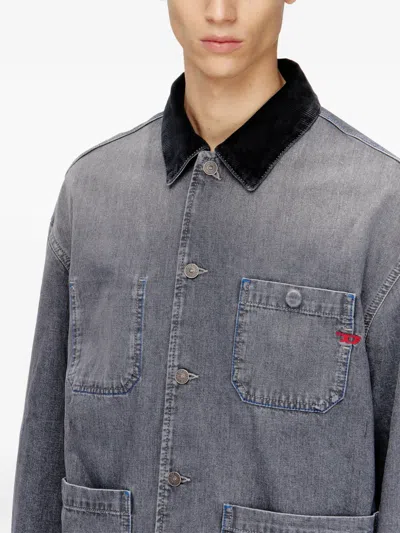 Diesel Mens 07 D-stack-u-l Faded Denim Jacket In Gray