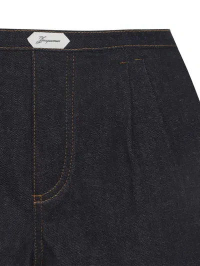Jacquemus Amelo De-nîmes Blue Cotton Cashmere Shorts In Black