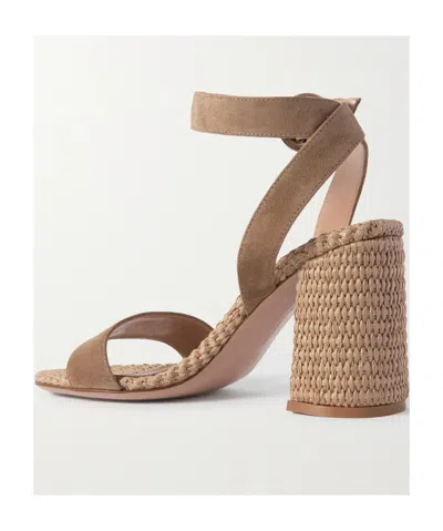 Gianvito Rossi Luana 45 Suede And Raffia Heeled Sandals In Brown