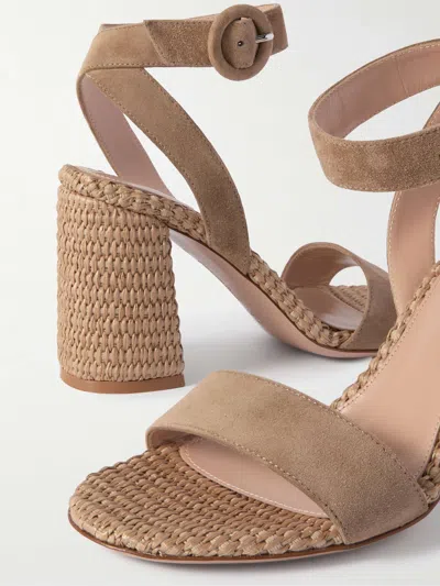 Gianvito Rossi Luana 45 Suede And Raffia Heeled Sandals In Brown