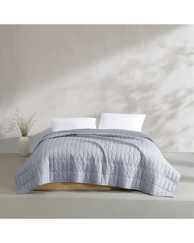 Calvin Klein 200 Thread Count Solid Washed Percale Cotton Quilt Set In Blue