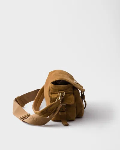 Prada Explore Medium Suede Shoulder Bag In Brown
