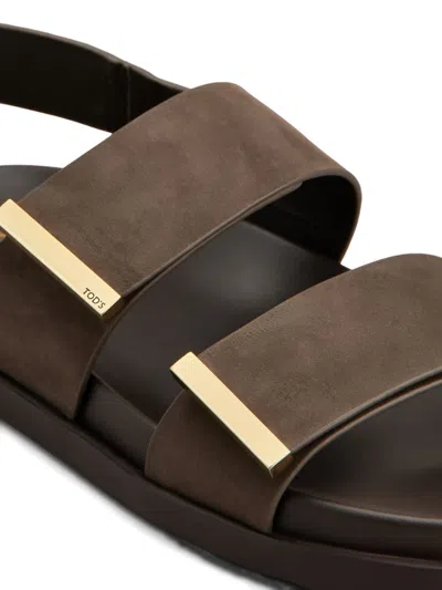 Tod's Leather Slingback Sandals Open Toe Design In Brown