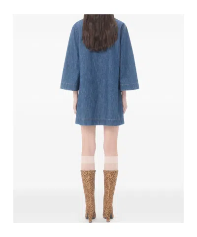 Valentino Vlogo Signature Denim Dress Three Quarter Sleeves In Blue