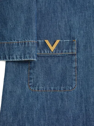 Valentino Vlogo Signature Denim Dress Three Quarter Sleeves In Blue