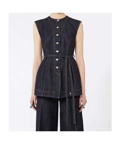 Sportmax Blue Solid Round Neck Top In Blue
