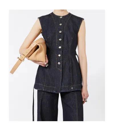 Sportmax Blue Solid Round Neck Top In Blue