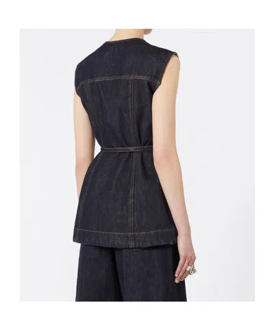 Sportmax Blue Solid Round Neck Top In Blue