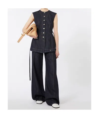 Sportmax Blue Solid Round Neck Top In Blue