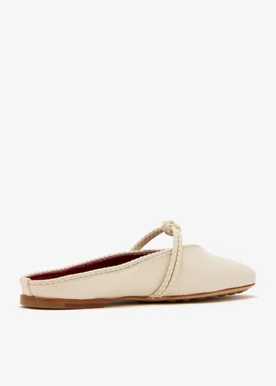 Bottega Veneta Lagoon Nappa Leather Knotted Mary Jane Ballerina Mules In White