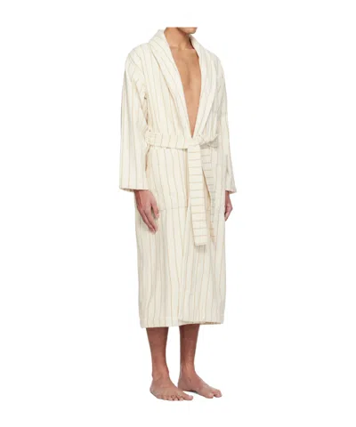 Tekla Striped Bathrobe With Ties In Neutral