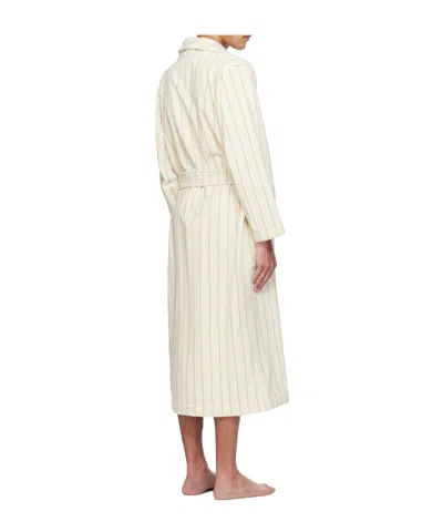 Tekla Striped Bathrobe With Ties In Neutral
