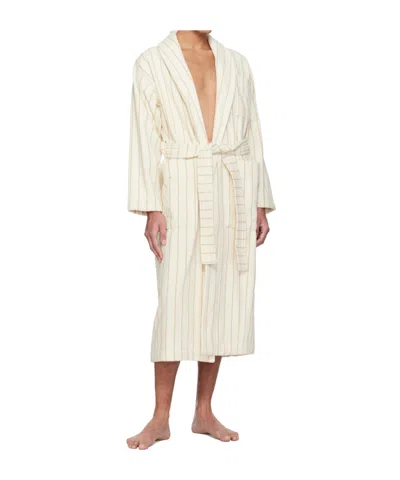 Tekla Striped Bathrobe With Ties In Neutral