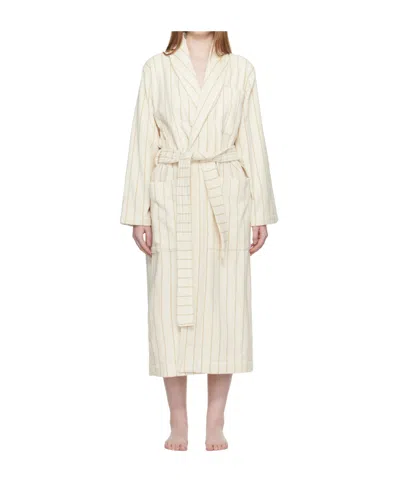 Tekla Striped Bathrobe With Ties In Neutral