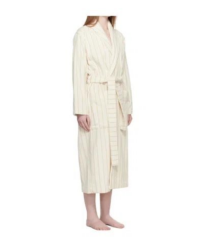 Tekla Striped Bathrobe With Ties In Neutral