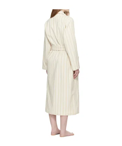 Tekla Striped Bathrobe With Ties In Neutral
